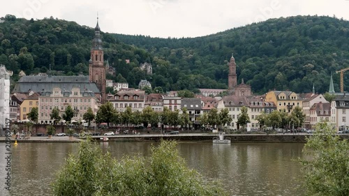 Heidelberg Jesuit Church / Jesuitenkirche and Heiliggeistkirche with neckar in foreground, Summer 2018