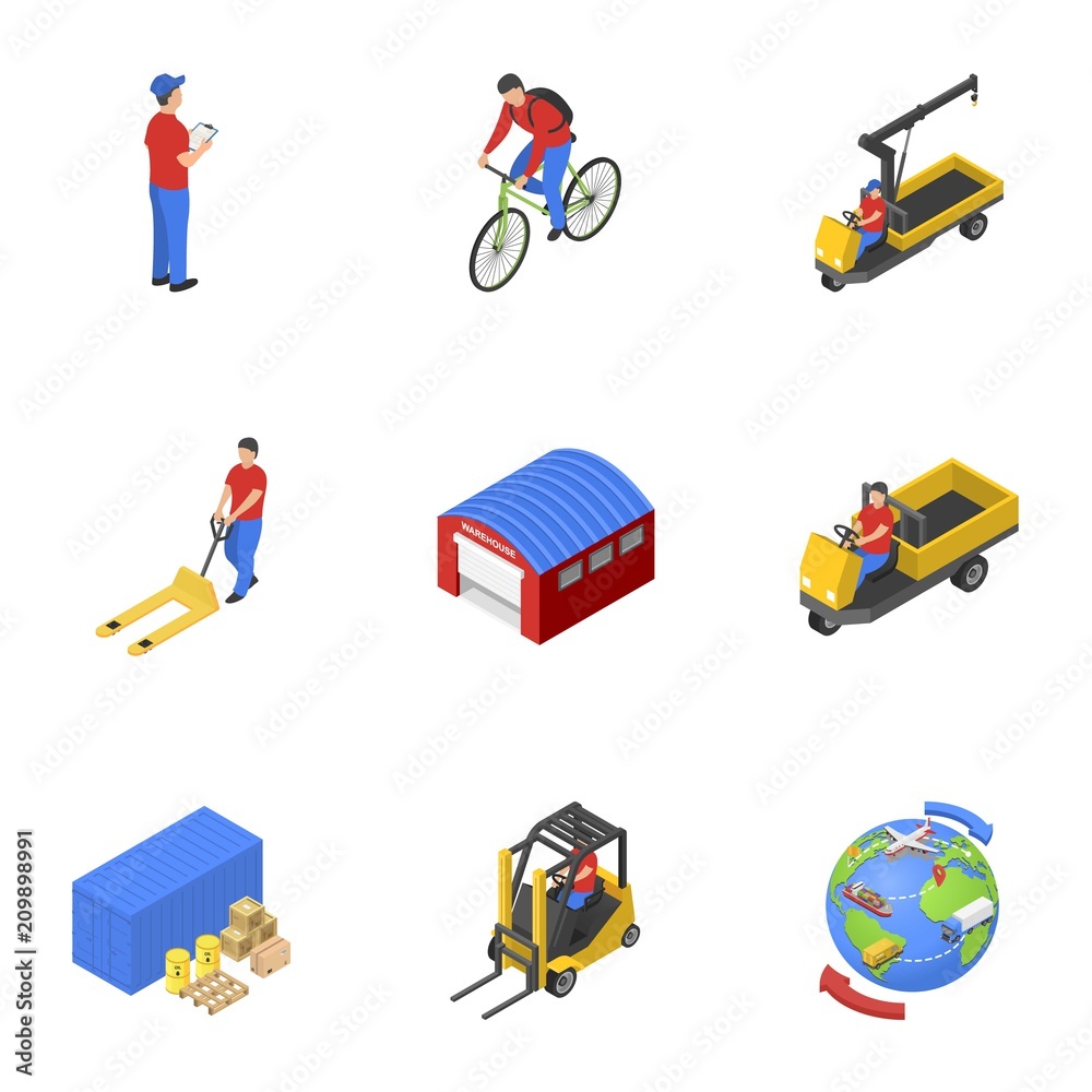 Loading mail icons set. Isometric set of 9 loading mail vector icons for web isolated on white background