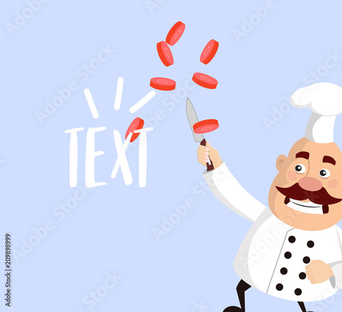 Fat Cartoon Chef cuts veggies Flat Vector Illustration Design