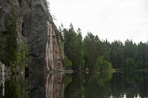 Granite rocks near the forest lake