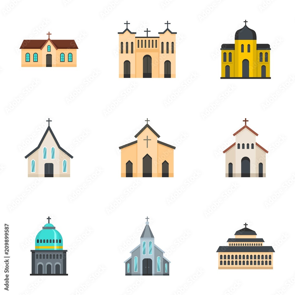 Church icons set. Cartoon set of 9 church vector icons for web isolated on white background