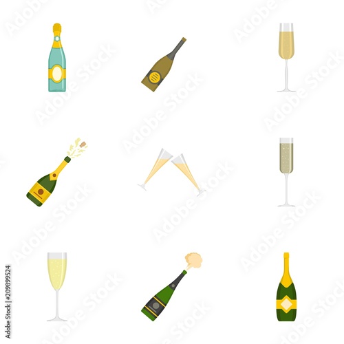 Champagne icons set. Cartoon set of 9 champagne vector icons for web isolated on white background