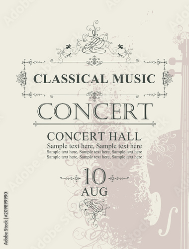 Vector poster for a concert of classical music with place for text on abstract background with violin
