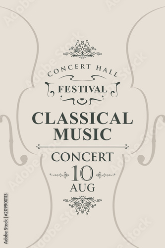 Vector poster for a concert of classical music in vintage style with violins