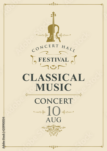 Vector poster for a concert of classical music in vintage style with violin