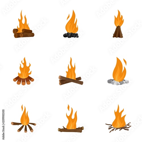 Bonfire icons set. Cartoon set of 9 bonfire vector icons for web isolated on white background