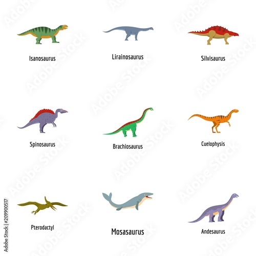 Fototapeta Naklejka Na Ścianę i Meble -  Dino world icons set. Cartoon set of 9 dino world vector icons for web isolated on white background