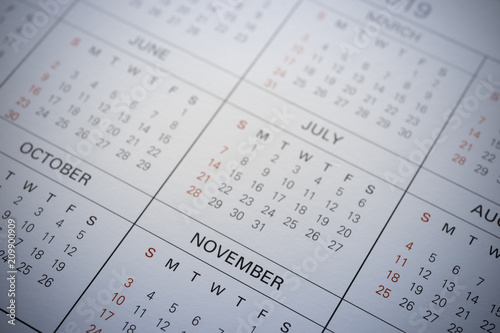 Closed up of calendar 2019