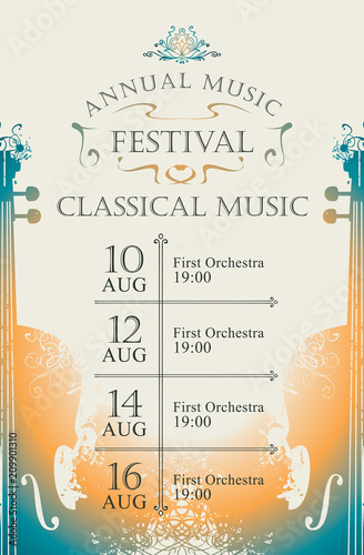 Photo Vector poster for the annual festival of classical music in vintage style on abs