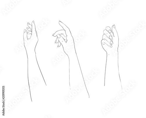 Elegant arm of a woman set. Salon procedure of manicure. Ilustration for cosmetic for hands - cream or lotion.
