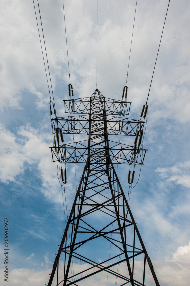 Power line support in the steppe, landscape in the countryside. Power line support in the steppe, landscape in the countryside.