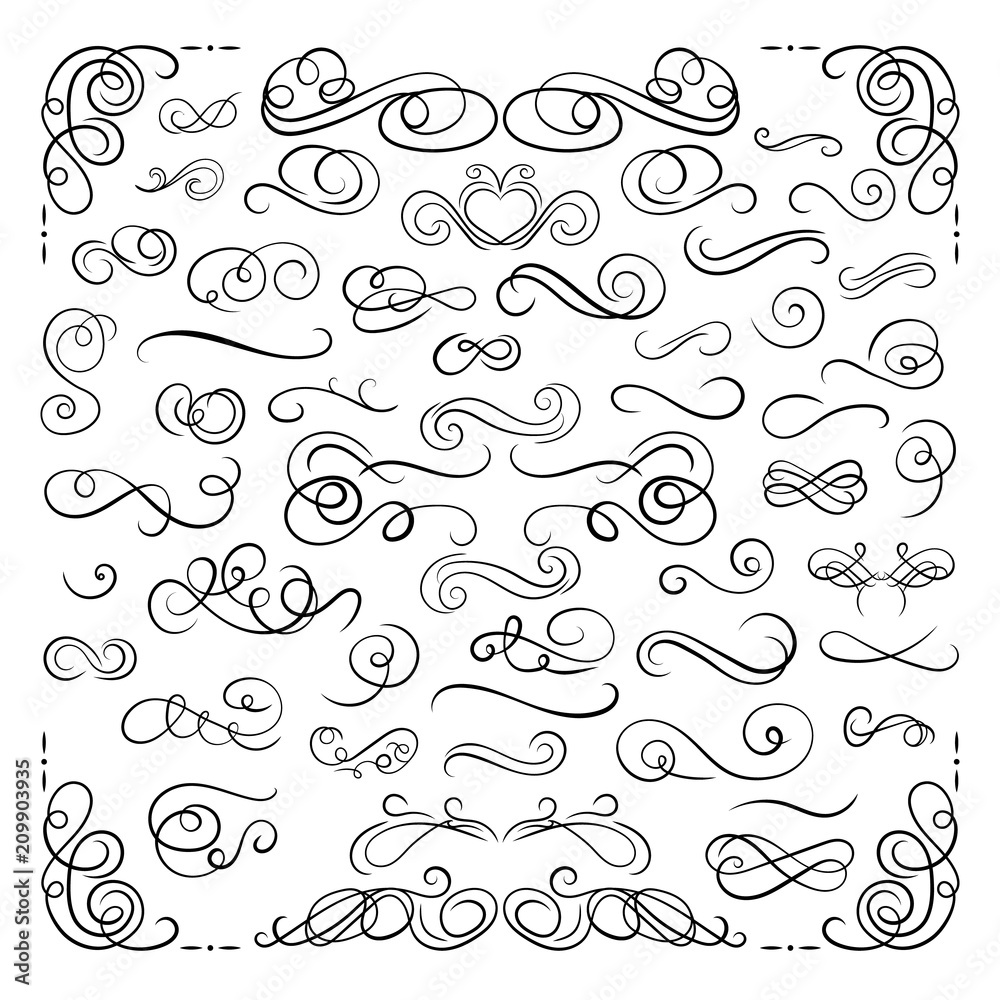 Vector Design Decorative Elements Set, Isolated on White Swirly Lines Collection, Filigree, Page Decorations. Vector Design Decorative Elements Set, Isolated on White Swirly Lines Collection, Filigree, Page Decorations.