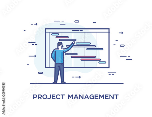 Set of illustrations concept with businessmen Manages work. Workflow, growth, graphics. Business development, milestones. linear illustration Icons infographics. Landing page site print poster.