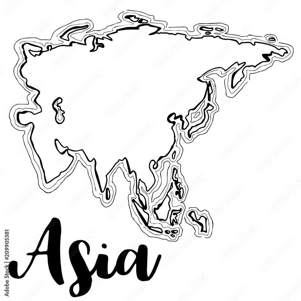 Hand drawn Asia map sketch,vector illustration Hand drawn Asia map sketch,vector illustration