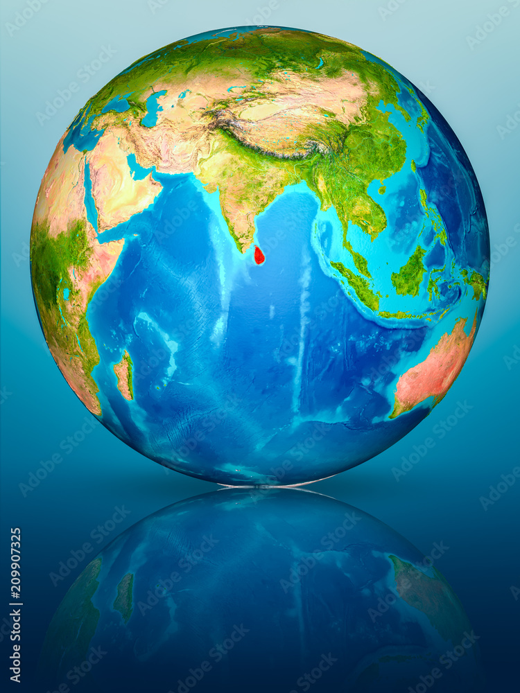 Fototapeta premium Sri Lanka on Earth on reflective surface