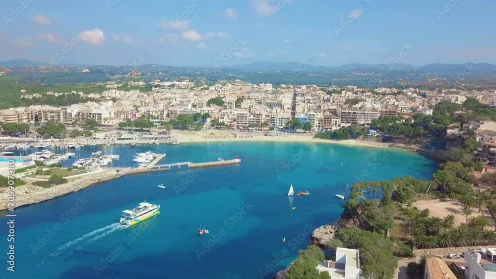 Aerial view landscape of the beautiful bay of Cala Anguila with a wonderful turquoise sea, Porto Cristo, Majorca, Spain Aerial view landscape of the beautiful bay of Cala Anguila with a wonderful turquoise sea, Porto Cristo, Majorca, Spain