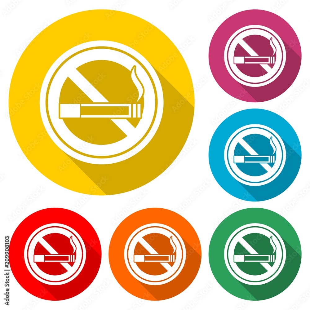 No smoking, No smoking icon, color icon with long shadow No smoking, No smoking icon, color icon with long shadow