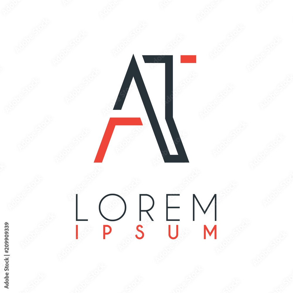 The logo between the letter A and letter T or AT with a certain distance and connected by orange and gray color The logo between the letter A and letter T or AT with a certain distance and connected by orange and gray color