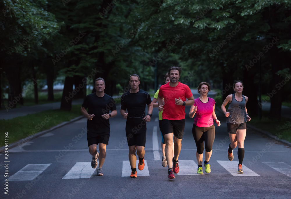 runners team on morning training runners team on morning training