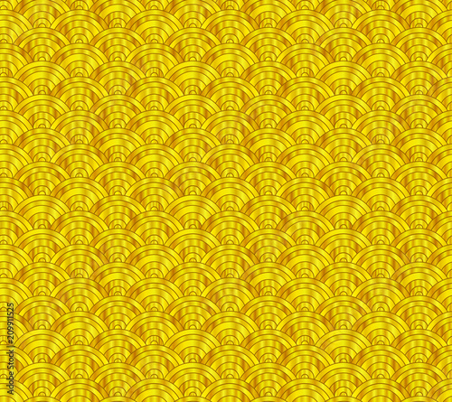 Vector Japanese Golden Seamless Pattern, Waves Ornament.