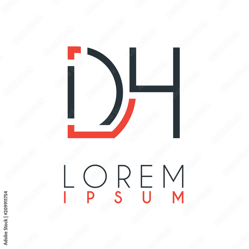 The logo between the letter D and letter H or DH with a certain distance and connected by orange and gray color The logo between the letter D and letter H or DH with a certain distance and connected by orange and gray color