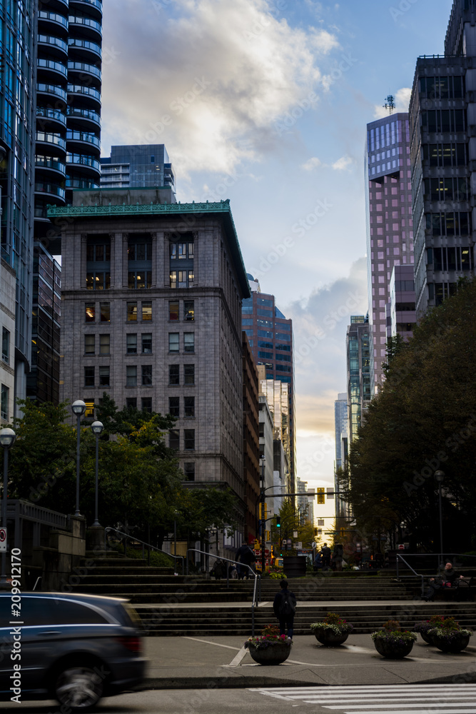Evening street view in Vancouver