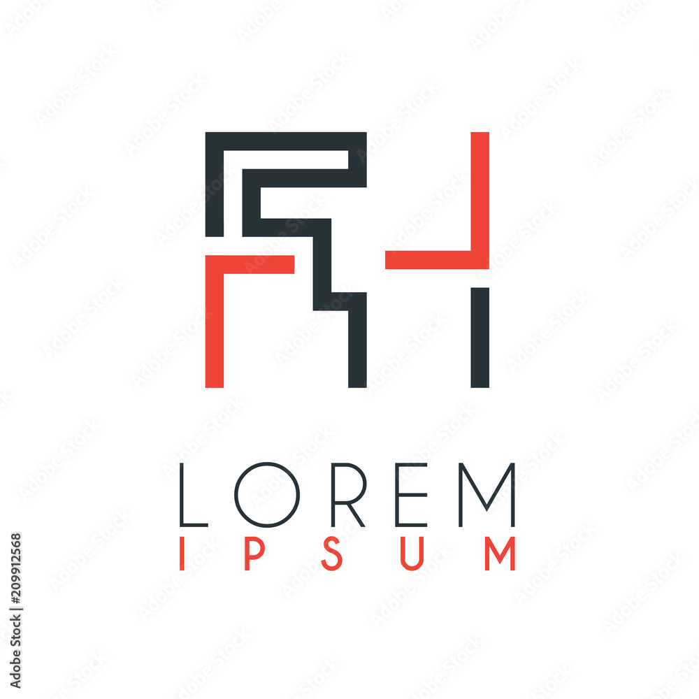 The logo between the letter F and letter H or FH with a certain distance and connected by orange and gray color The logo between the letter F and letter H or FH with a certain distance and connected by orange and gray color