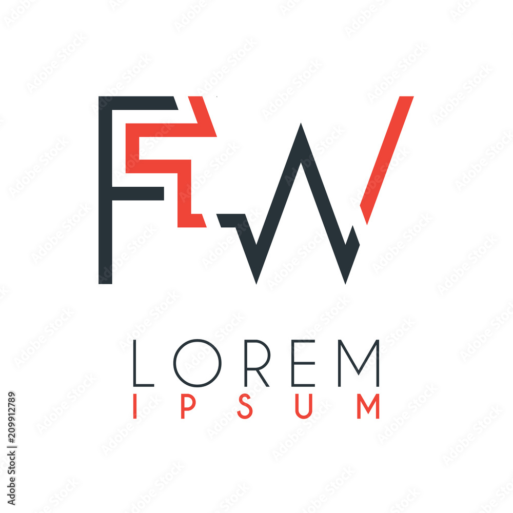 The logo between the letter F and letter W or FW with a certain distance and connected by orange and gray color The logo between the letter F and letter W or FW with a certain distance and connected by orange and gray color