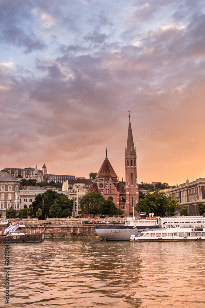 Riverside in Budapest at golden hour