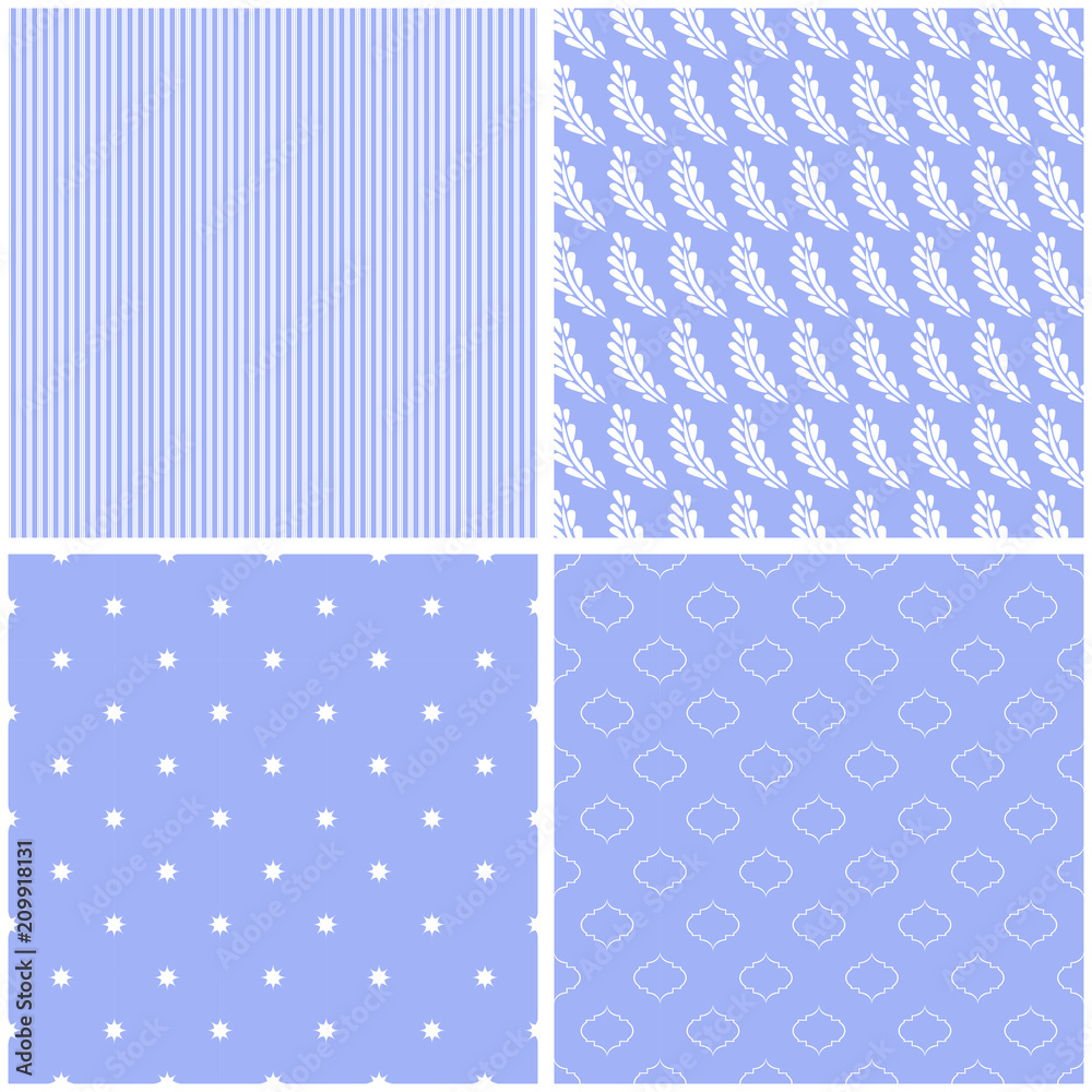 Different blue seamless patterns