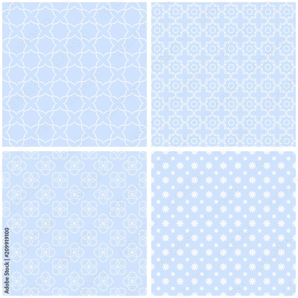 Blue different vector seamless patterns