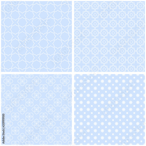 Blue different vector seamless patterns