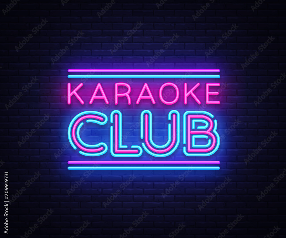 Karaoke Club neon sign vector. Karaoke design template neon sign, light banner, neon signboard, nightly bright advertising, light inscription. Vector illustration