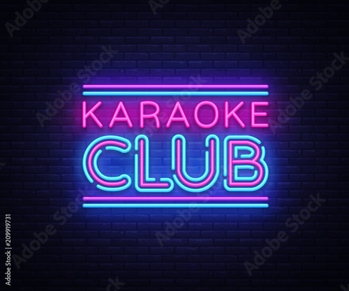 Karaoke Club neon sign vector. Karaoke design template neon sign, light banner, neon signboard, nightly bright advertising, light inscription. Vector illustration