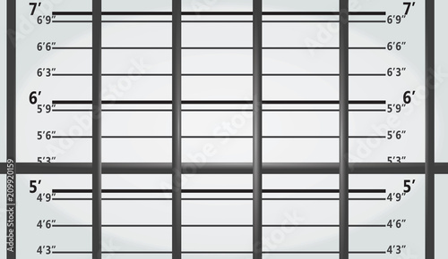 Prison bars in front of mugshot wall. vector illustration
