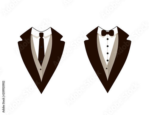 Vector Man Fashion, Tuxedo, Jackets, Weddind Suit with Bow Tie and Tie.