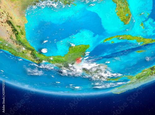 Belize on globe from space