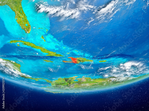Haiti on globe from space