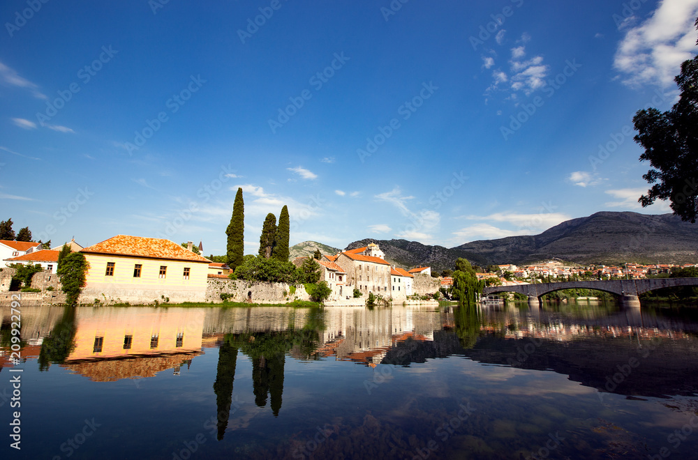 Beautiful view at old town of city Trebinje and Trebisnjica river in Bosnia and Herzegovina