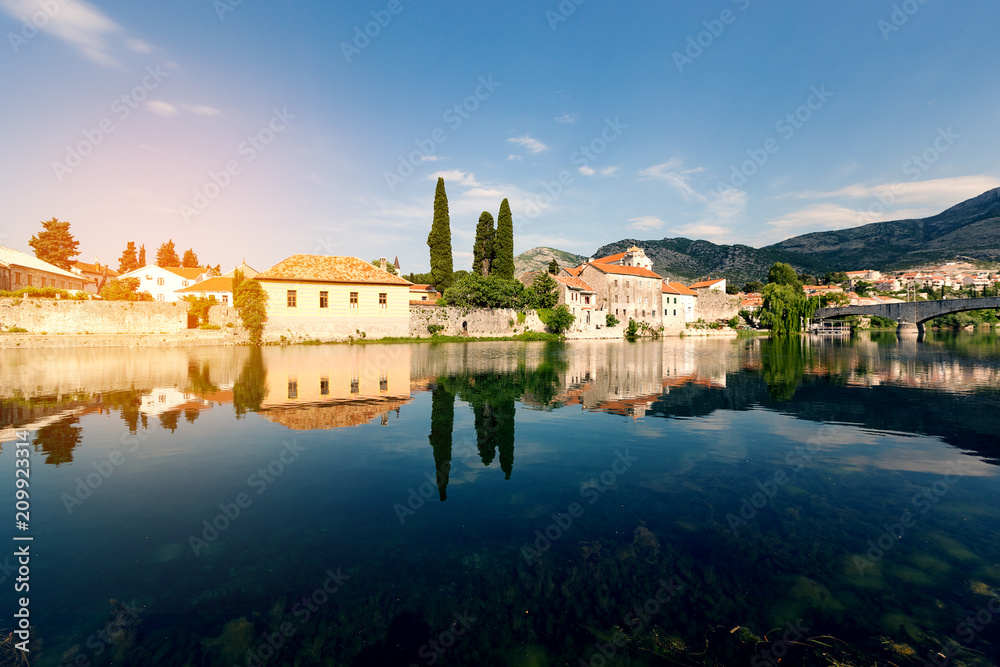 Beautiful view at old town of city Trebinje and Trebisnjica river in Bosnia and Herzegovina