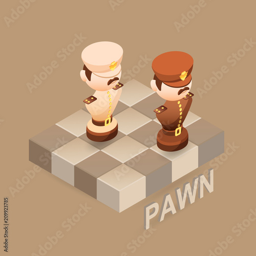 Isometric cartoon chess pieces Pawn. Vector flat illustration.
