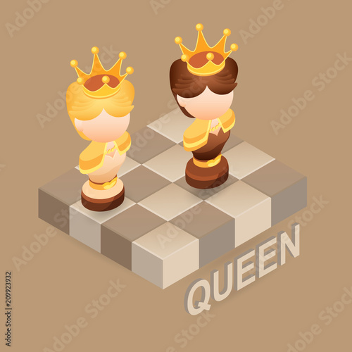 Isometric cartoon chess pieces  Queen. Vector flat illustration.