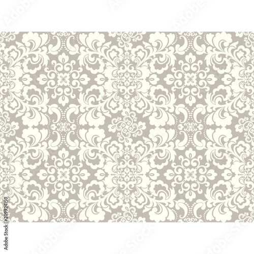 Seamless brown background with light pattern in baroque style. Vector retro illustration. Ideal for printing on fabric or paper for wallpapers, textile, wrapping.