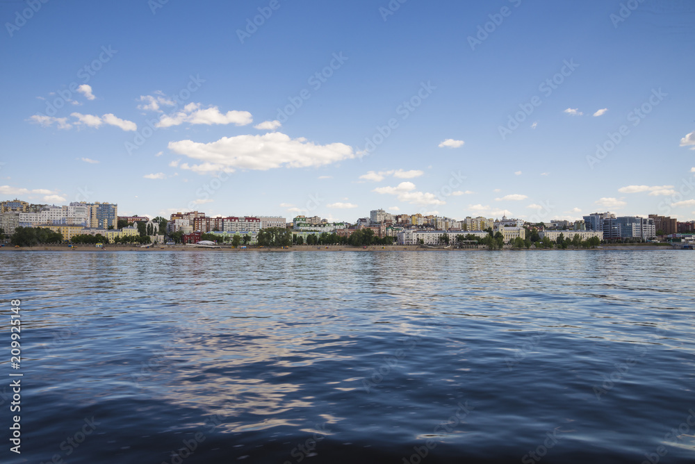 Volga river embankment in Samara, Russia. Panoramic view of the city.