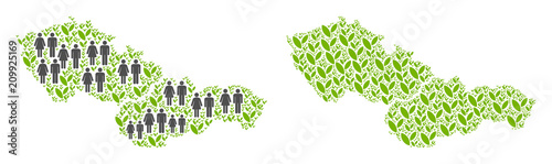 People population and grass Czechoslovakia map. Vector mosaic of Czechoslovakia map composed of randomized gender and grass elements in variable sizes.