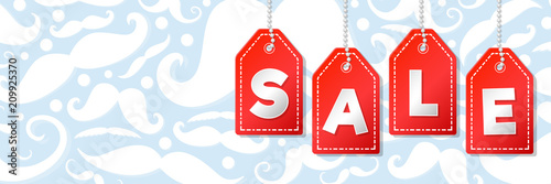 Sale background with mustaches and copyspace. Vector.
