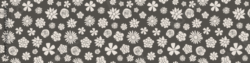 Beautiful flora banner - panoramic header with seamless pattern. Vector.