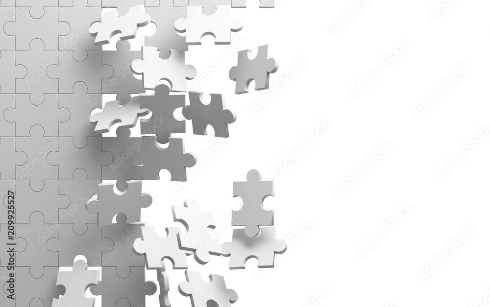 Scattered blank puzzles with white background, 3d rendering. Stock Photo by  ©vinkfan 286271134