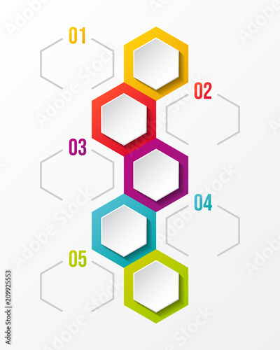 Design of empty infographic layout with hexagonal icons. Vector.