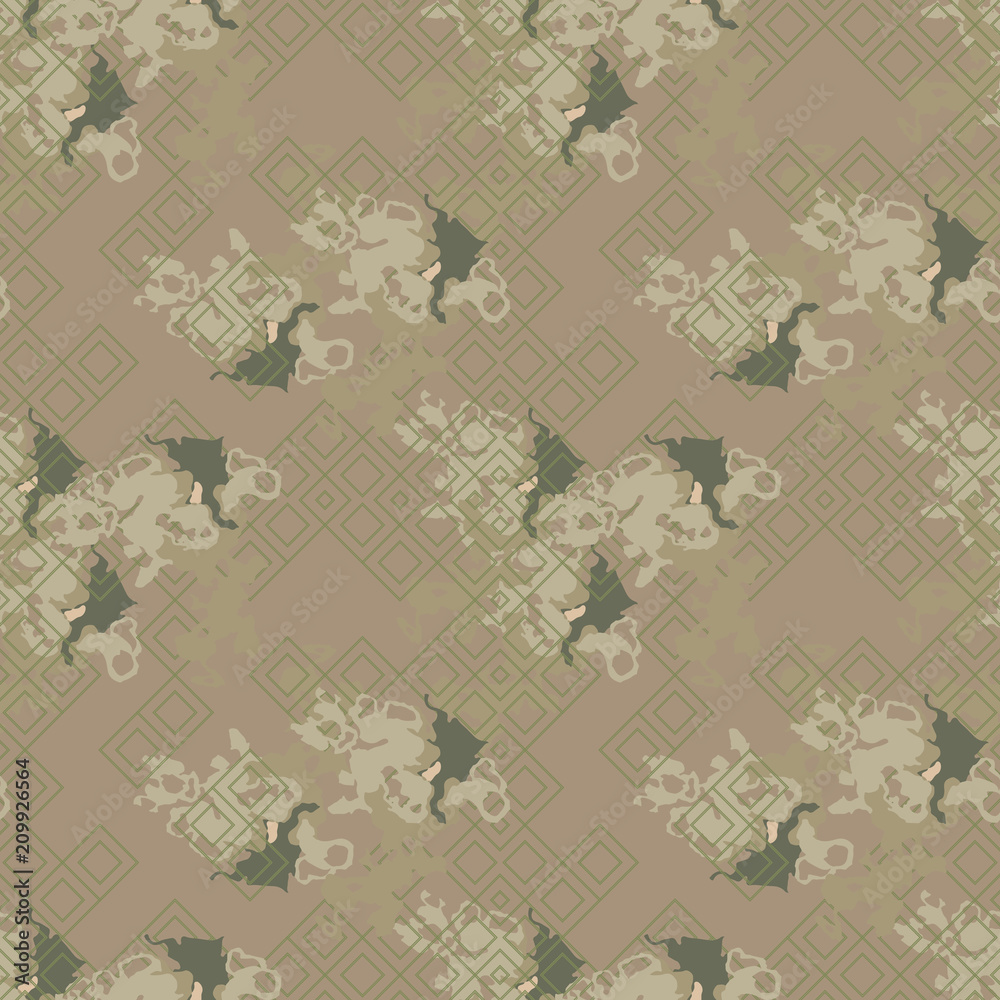 Military camouflage seamless pattern in green and brown colors